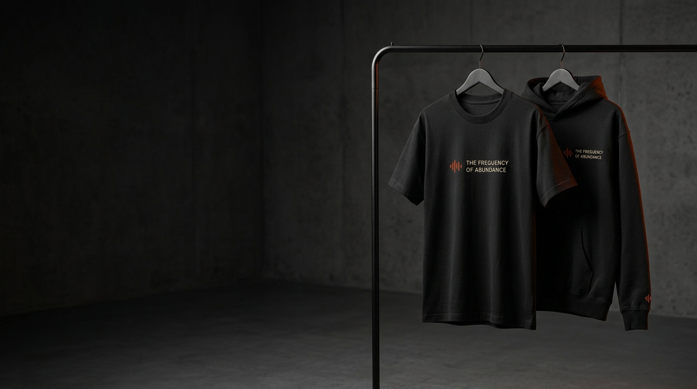 The Abundance black logo tee and hoodie in the collection studio